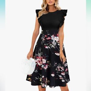 Women’s ruffle cap sleeve midi dress size Large